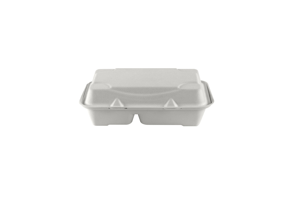 1000/600 ml Bagasse 2-Fächer-Foodbox mit Klappdeckel