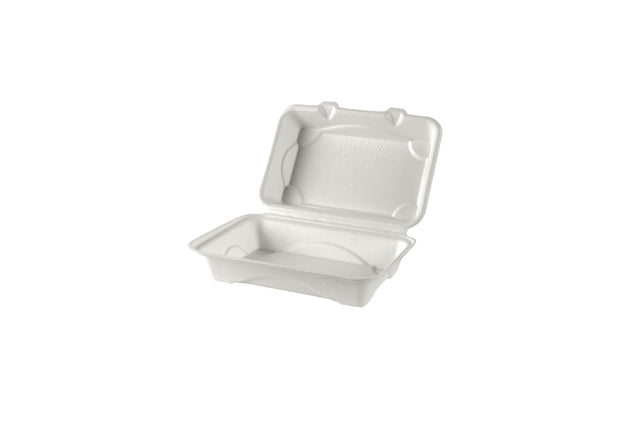 1800 ml Bagasse 1-Fach-Foodbox mit Klappdeckel 1800 ml Bagasse 1-Fach-Foodbox mit Klappdeckel