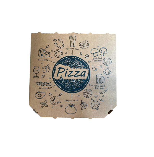33 x 33 x 30 mm Pizzakarton - bedruckt - braun